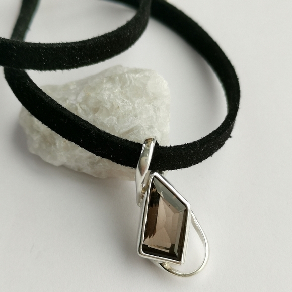 NEW modernist sterling silver freeform Smokey Topaz Smoky Quartz pendant - Picture 6 of 6